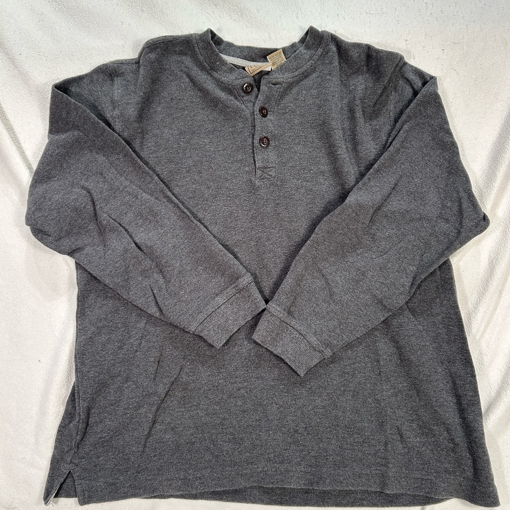 90s LL Bean Grey Vintage Half Button Henley Outdoor Casual Menswear XL